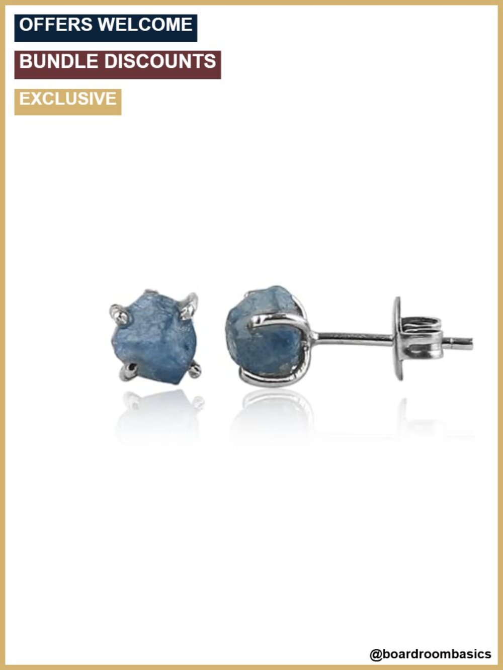Natural Blue Sapphire Stud Earrings Pair Sterling Silver Push Backs